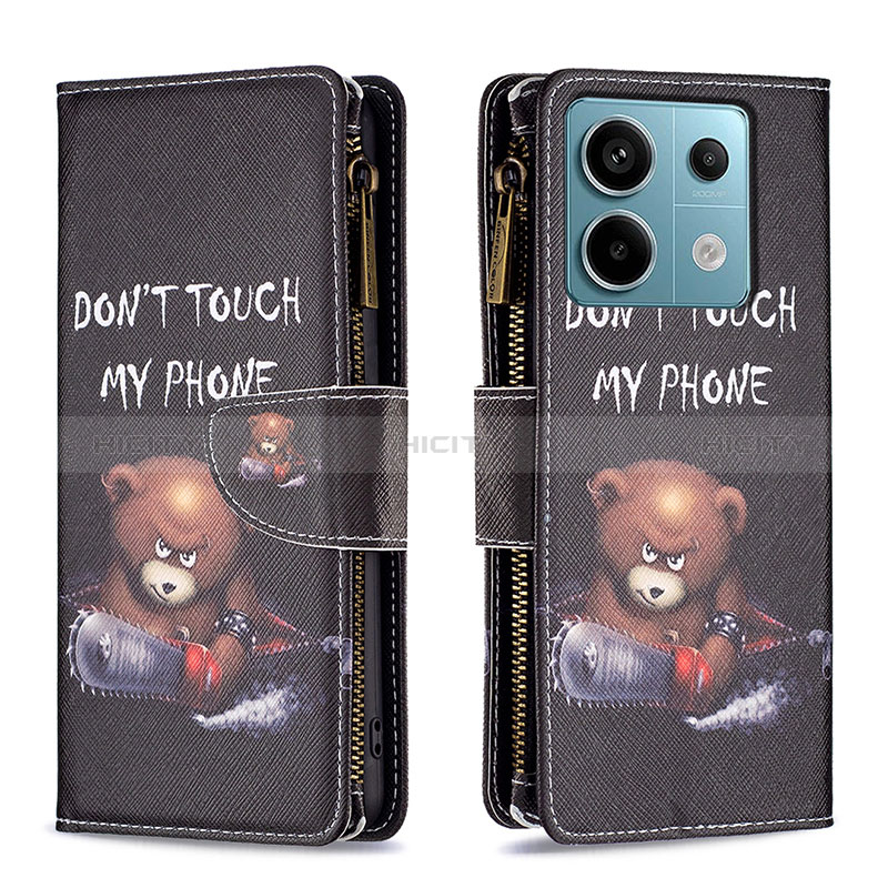 Coque Portefeuille Motif Fantaisie Livre Cuir Etui Clapet B04F pour Xiaomi Redmi Note 13 Pro 5G Gris Fonce Plus