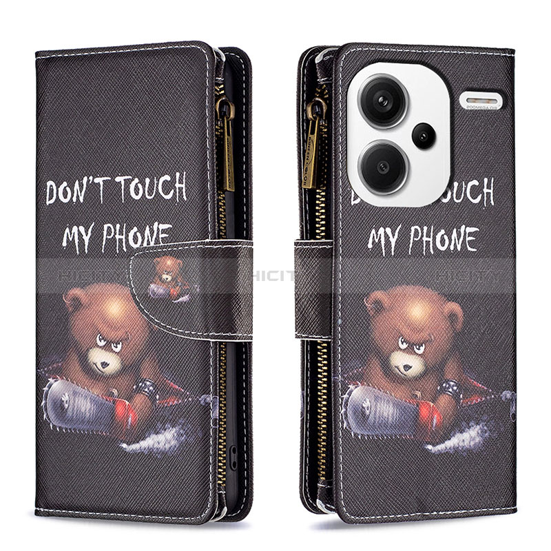 Coque Portefeuille Motif Fantaisie Livre Cuir Etui Clapet B04F pour Xiaomi Redmi Note 13 Pro+ Plus 5G Gris Fonce Plus