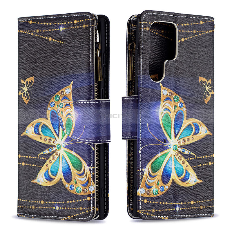 Coque Portefeuille Motif Fantaisie Livre Cuir Etui Clapet B05F pour Samsung Galaxy S24 Ultra 5G Noir Plus