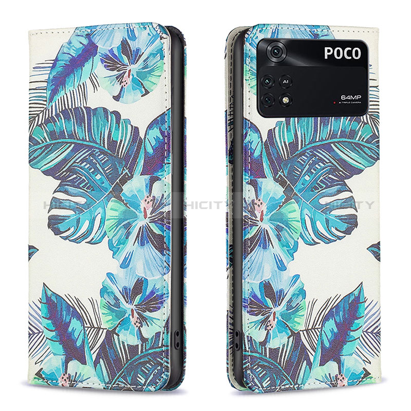 Coque Portefeuille Motif Fantaisie Livre Cuir Etui Clapet B05F pour Xiaomi Poco M4 Pro 4G Bleu Plus