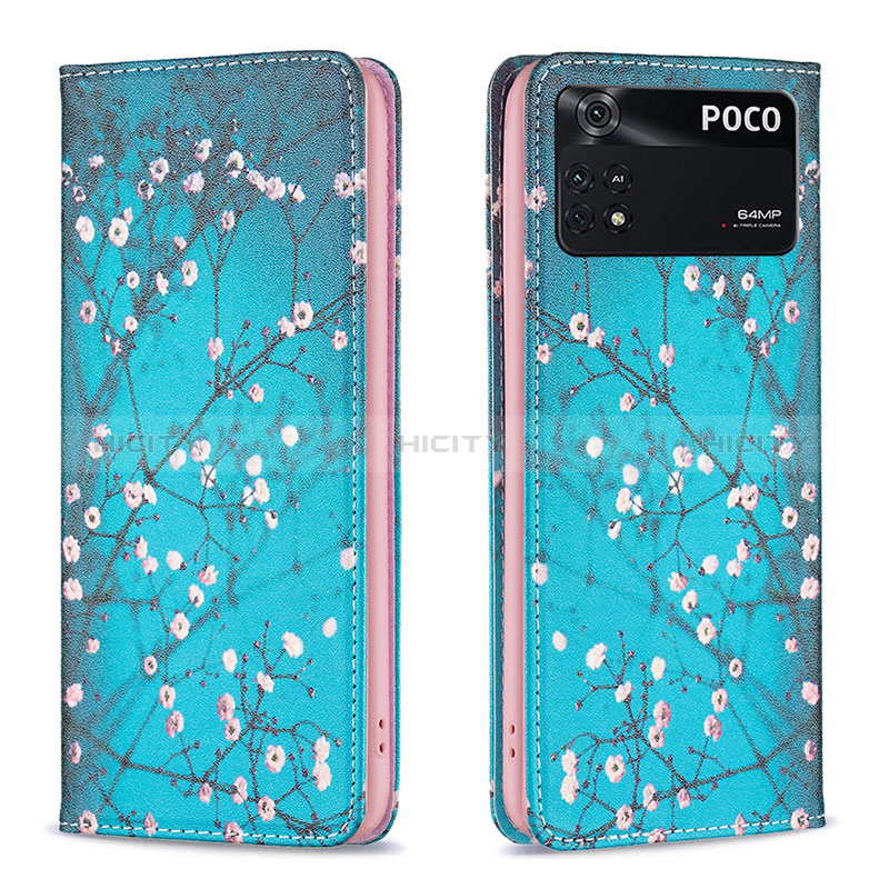 Coque Portefeuille Motif Fantaisie Livre Cuir Etui Clapet B05F pour Xiaomi Poco M4 Pro 4G Cyan Plus