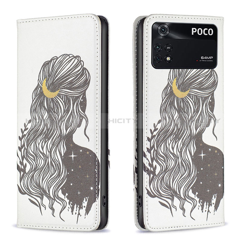 Coque Portefeuille Motif Fantaisie Livre Cuir Etui Clapet B05F pour Xiaomi Poco M4 Pro 4G Noir Plus