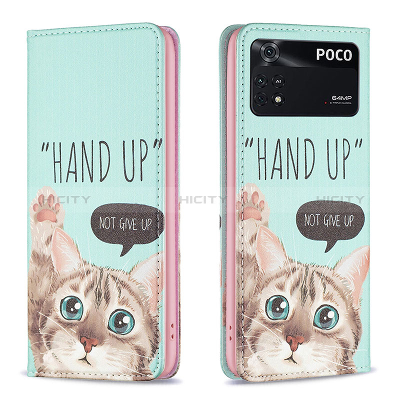 Coque Portefeuille Motif Fantaisie Livre Cuir Etui Clapet B05F pour Xiaomi Poco M4 Pro 4G Pastel Vert Plus