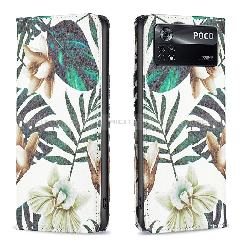 Coque Portefeuille Motif Fantaisie Livre Cuir Etui Clapet B05F pour Xiaomi Poco X4 Pro 5G Vert Plus