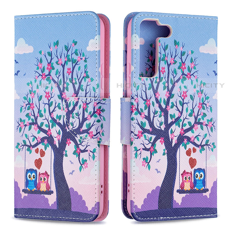 Coque Portefeuille Motif Fantaisie Livre Cuir Etui Clapet B09F pour Samsung Galaxy S21 5G Violet Clair Plus