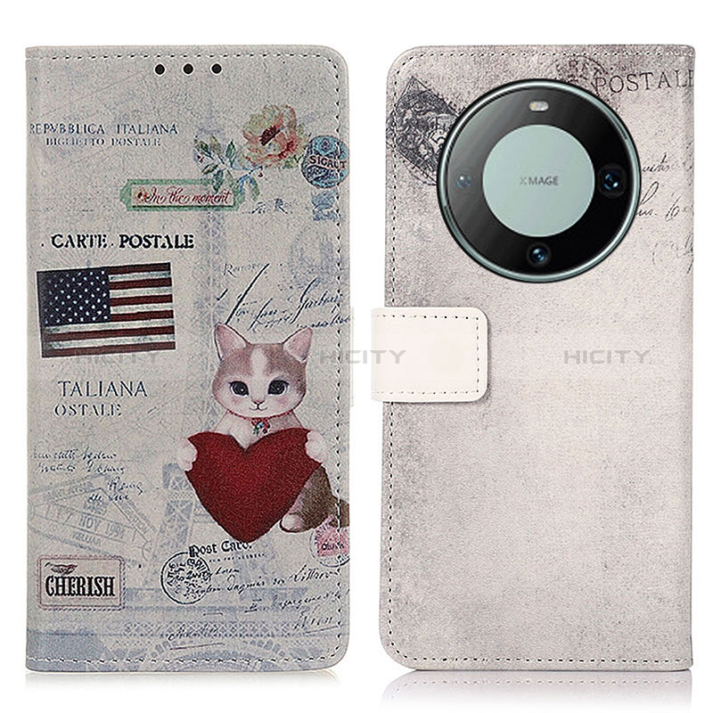 Coque Portefeuille Motif Fantaisie Livre Cuir Etui Clapet D02Y pour Huawei Mate 60 Gris Plus