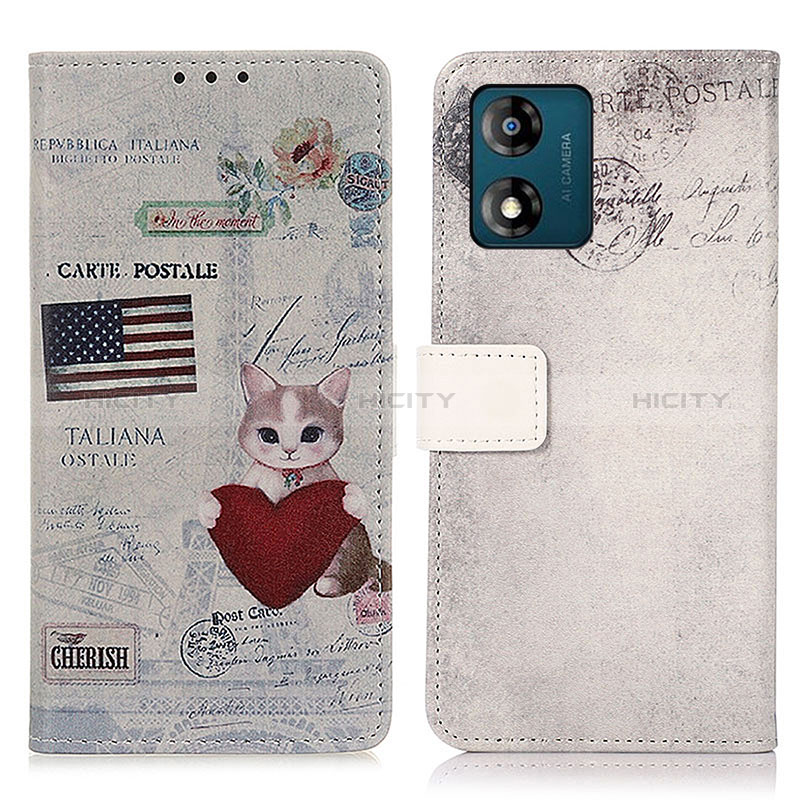 Coque Portefeuille Motif Fantaisie Livre Cuir Etui Clapet D02Y pour Motorola Moto E13 Gris Plus