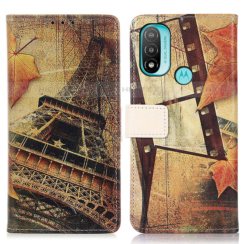 Coque Portefeuille Motif Fantaisie Livre Cuir Etui Clapet D02Y pour Motorola Moto E20 Marron Plus