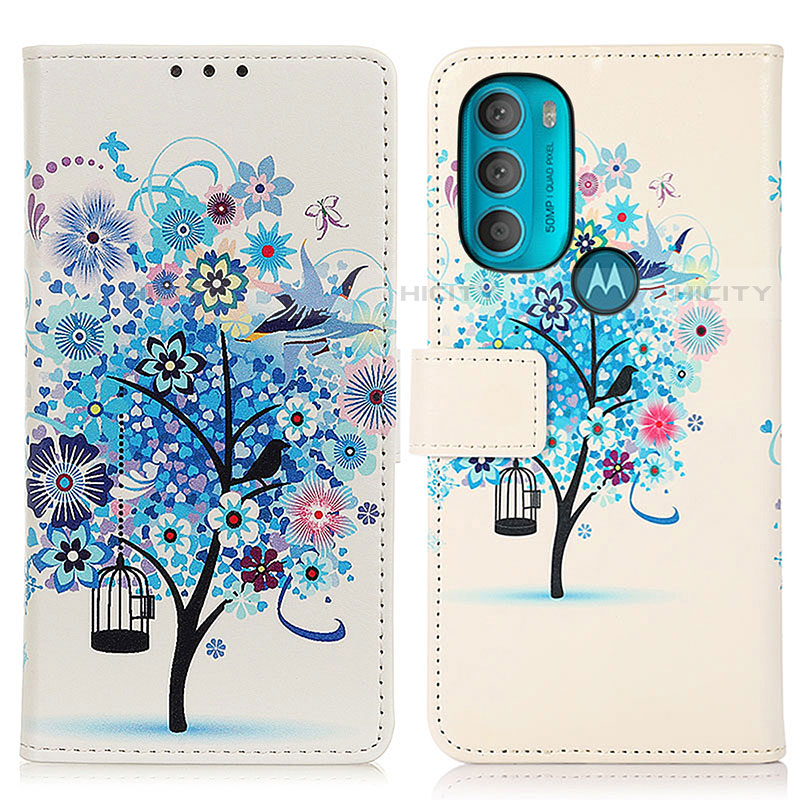 Coque Portefeuille Motif Fantaisie Livre Cuir Etui Clapet D02Y pour Motorola Moto G71 5G Bleu Plus