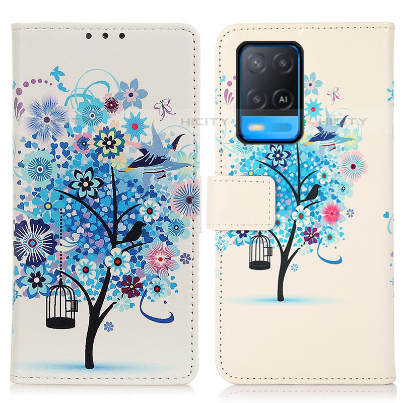 Coque Portefeuille Motif Fantaisie Livre Cuir Etui Clapet D02Y pour Oppo A54 4G Bleu Plus