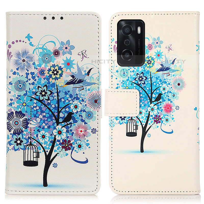 Coque Portefeuille Motif Fantaisie Livre Cuir Etui Clapet D02Y pour Oppo A55S 5G Bleu Plus