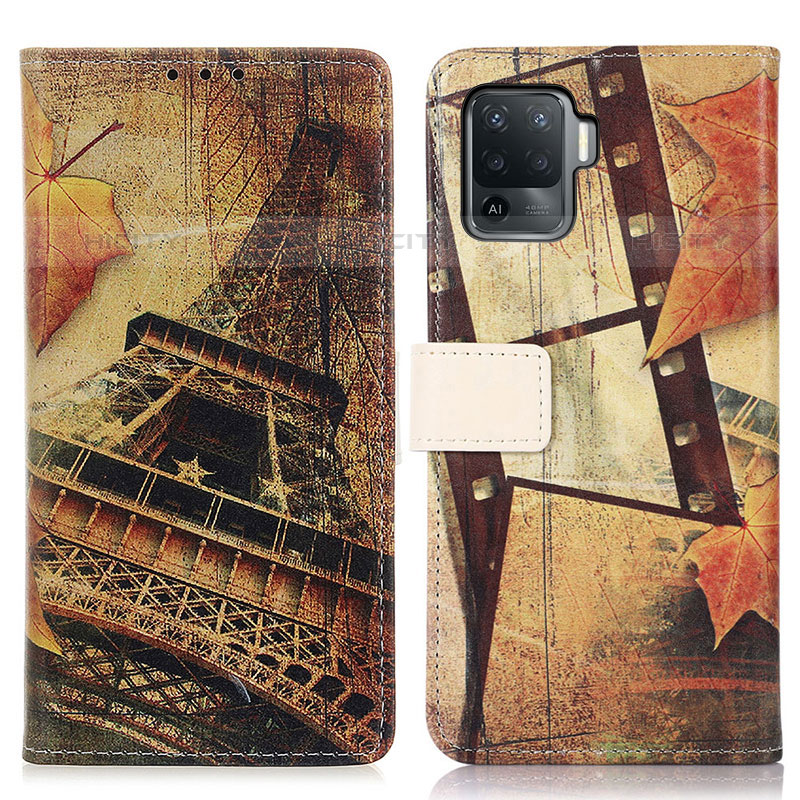 Coque Portefeuille Motif Fantaisie Livre Cuir Etui Clapet D02Y pour Oppo F19 Pro Marron Plus