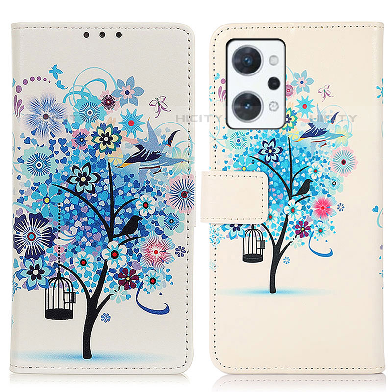 Coque Portefeuille Motif Fantaisie Livre Cuir Etui Clapet D02Y pour Oppo Reno7 A Bleu Plus