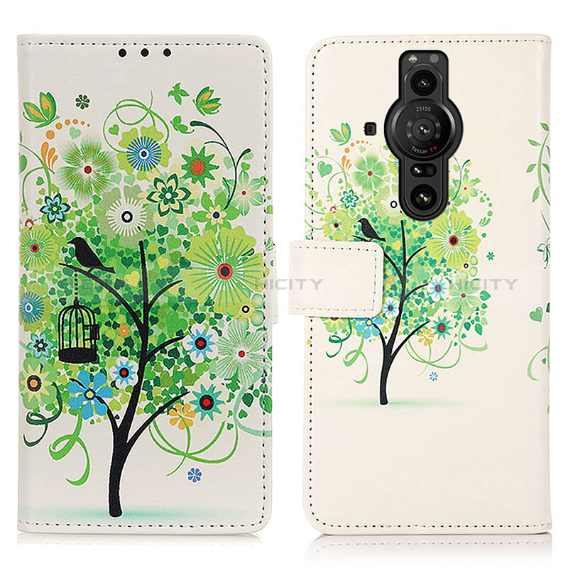 Coque Portefeuille Motif Fantaisie Livre Cuir Etui Clapet D02Y pour Sony Xperia PRO-I Vert Plus