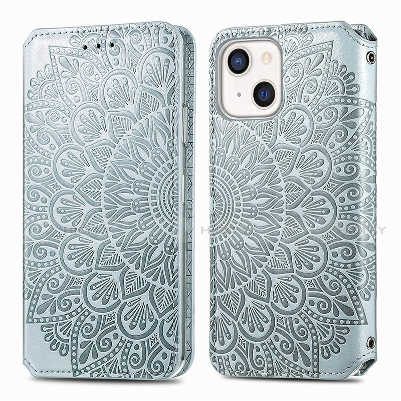 Coque Portefeuille Motif Fantaisie Livre Cuir Etui Clapet H01 pour Apple iPhone 13 Argent Plus