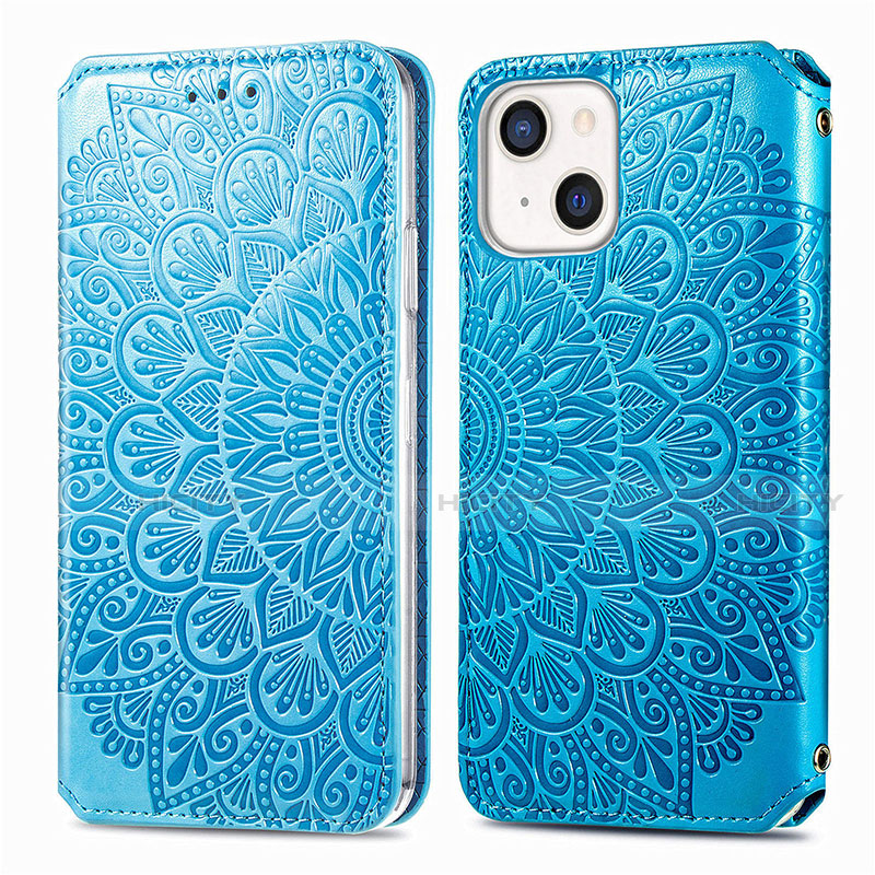 Coque Portefeuille Motif Fantaisie Livre Cuir Etui Clapet H01 pour Apple iPhone 13 Bleu Plus