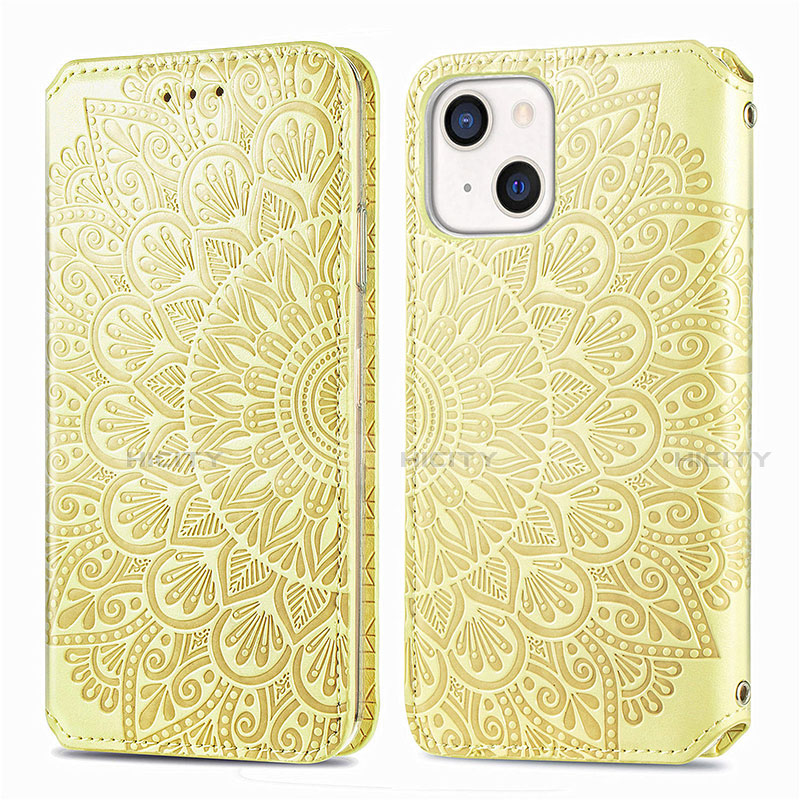 Coque Portefeuille Motif Fantaisie Livre Cuir Etui Clapet H01 pour Apple iPhone 13 Jaune Plus