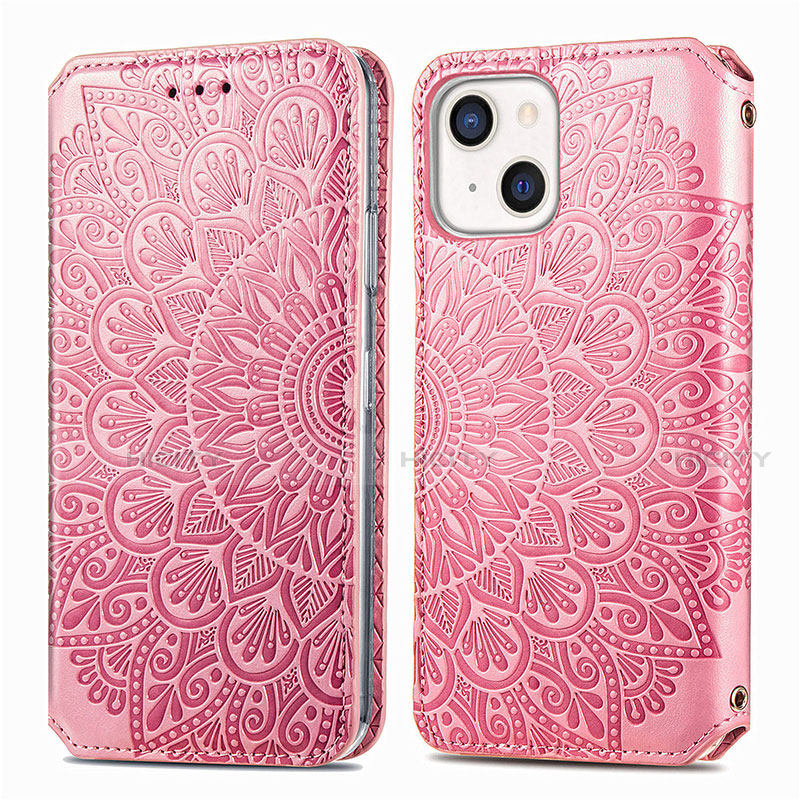 Coque Portefeuille Motif Fantaisie Livre Cuir Etui Clapet H01 pour Apple iPhone 13 Mini Or Rose Plus