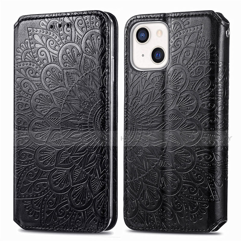 Coque Portefeuille Motif Fantaisie Livre Cuir Etui Clapet H01 pour Apple iPhone 13 Noir Plus