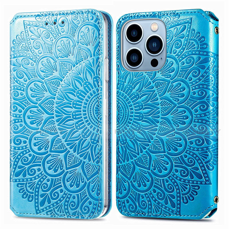 Coque Portefeuille Motif Fantaisie Livre Cuir Etui Clapet H01 pour Apple iPhone 13 Pro Bleu Plus