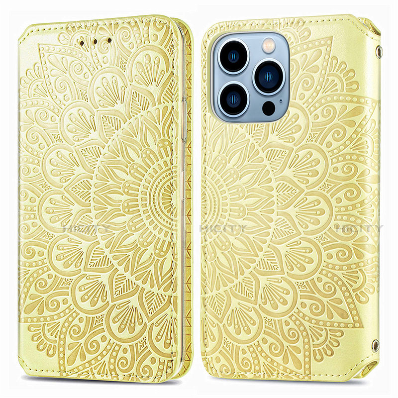 Coque Portefeuille Motif Fantaisie Livre Cuir Etui Clapet H01 pour Apple iPhone 13 Pro Jaune Plus