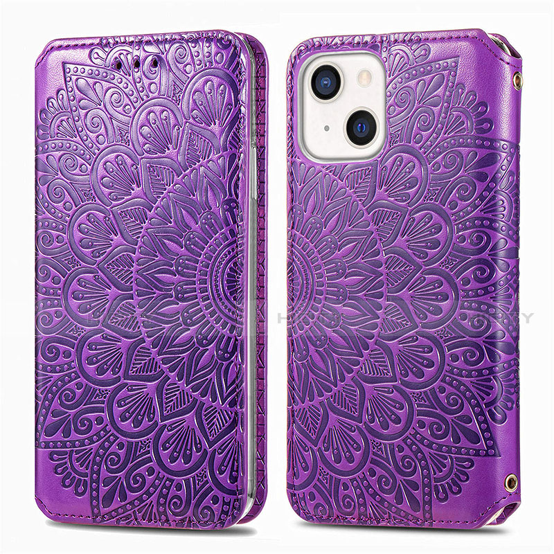 Coque Portefeuille Motif Fantaisie Livre Cuir Etui Clapet H01 pour Apple iPhone 13 Violet Plus