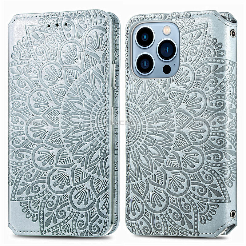 Coque Portefeuille Motif Fantaisie Livre Cuir Etui Clapet H01 pour Apple iPhone 14 Pro Argent Plus