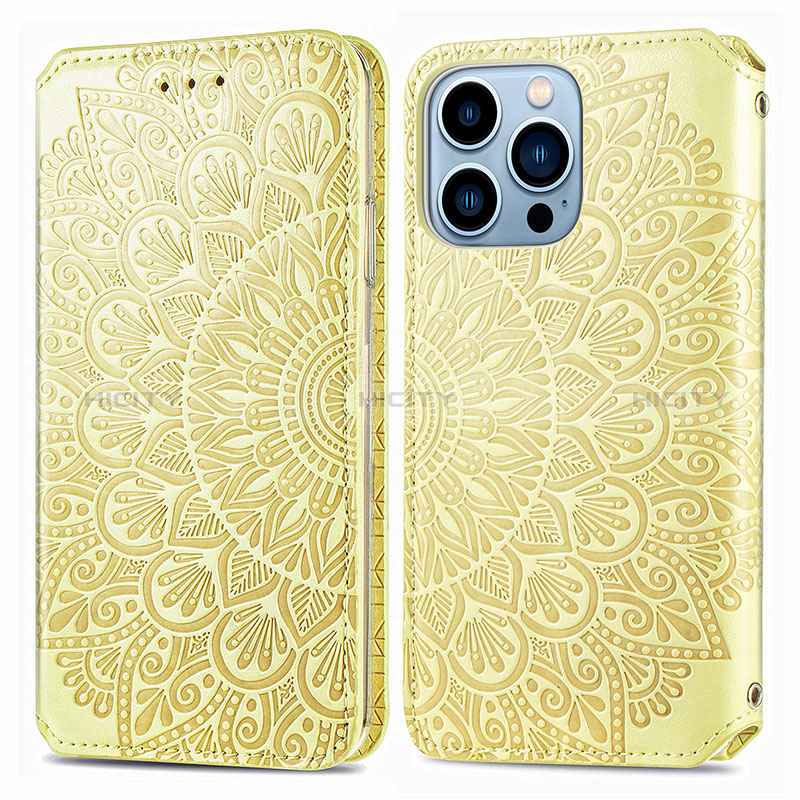 Coque Portefeuille Motif Fantaisie Livre Cuir Etui Clapet H01 pour Apple iPhone 14 Pro Jaune Plus