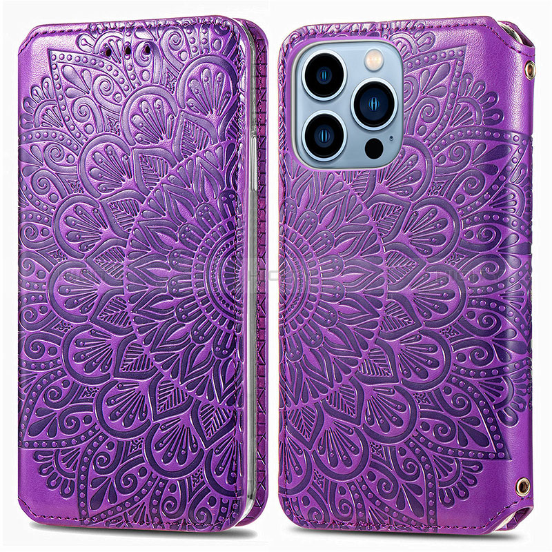 Coque Portefeuille Motif Fantaisie Livre Cuir Etui Clapet H01 pour Apple iPhone 14 Pro Violet Plus