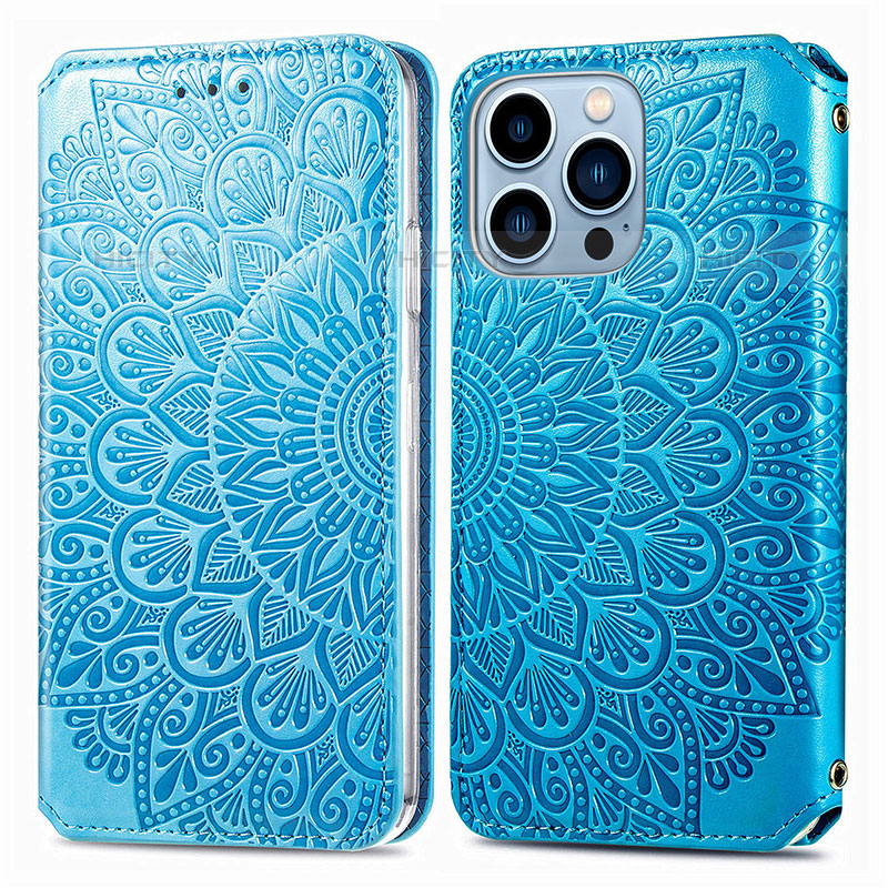 Coque Portefeuille Motif Fantaisie Livre Cuir Etui Clapet H01 pour Apple iPhone 16 Pro Bleu Plus