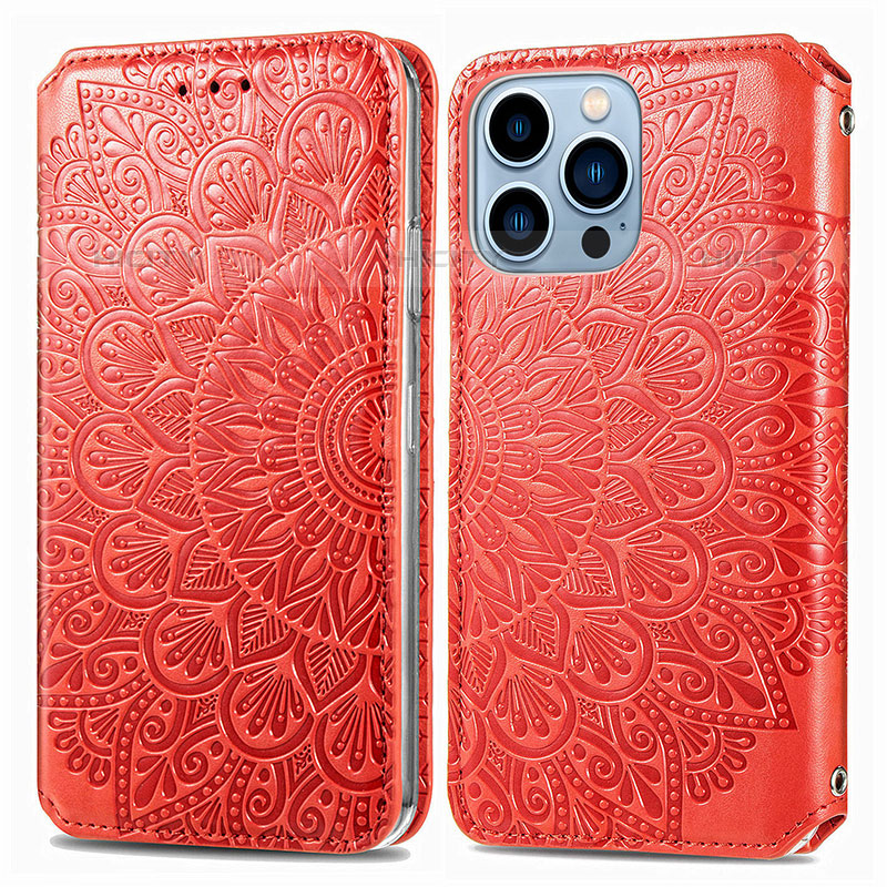 Coque Portefeuille Motif Fantaisie Livre Cuir Etui Clapet H01 pour Apple iPhone 16 Pro Rouge Plus