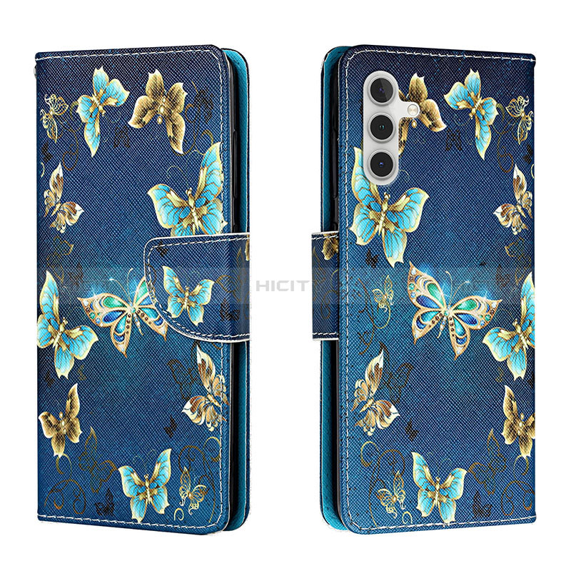 Coque Portefeuille Motif Fantaisie Livre Cuir Etui Clapet H01X pour Samsung Galaxy A04s Bleu Royal Plus