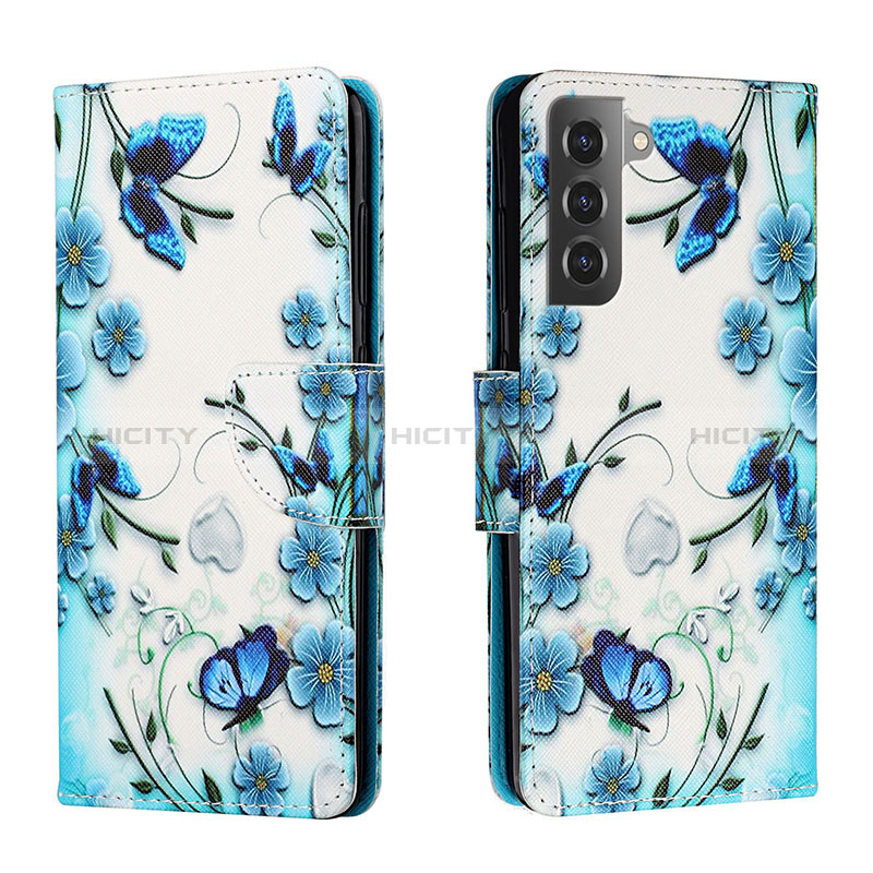 Coque Portefeuille Motif Fantaisie Livre Cuir Etui Clapet H01X pour Samsung Galaxy S22 5G Bleu Plus