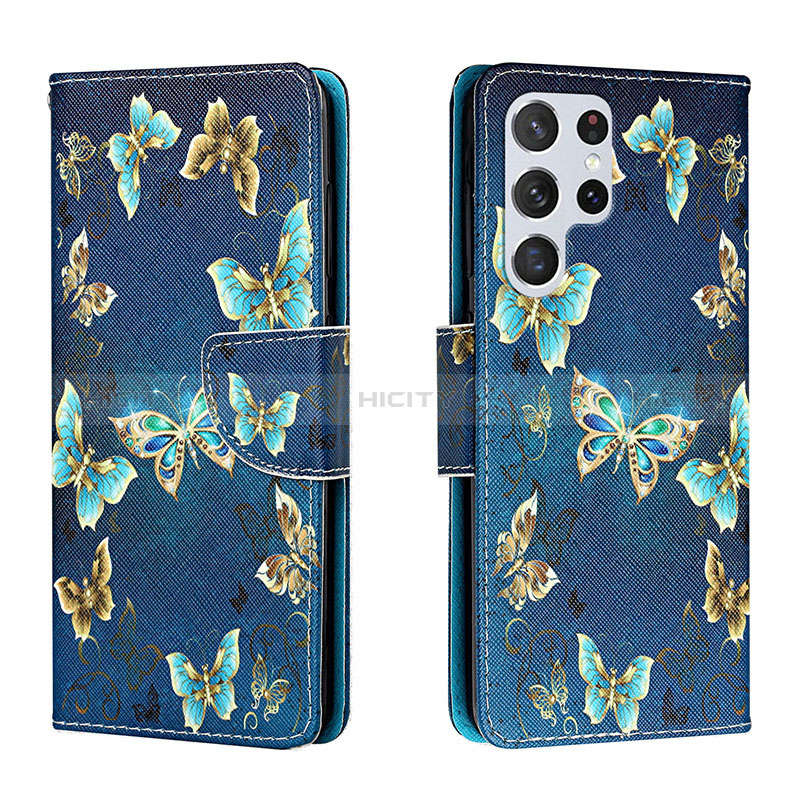 Coque Portefeuille Motif Fantaisie Livre Cuir Etui Clapet H01X pour Samsung Galaxy S22 Ultra 5G Bleu Royal Plus