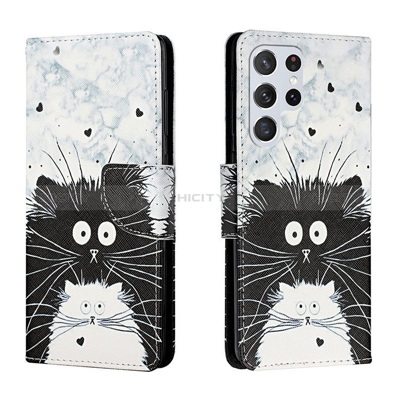 Coque Portefeuille Motif Fantaisie Livre Cuir Etui Clapet H01X pour Samsung Galaxy S23 Ultra 5G Gris Plus