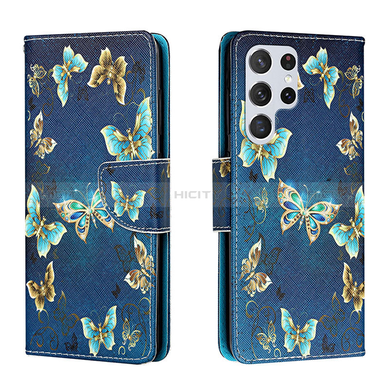 Coque Portefeuille Motif Fantaisie Livre Cuir Etui Clapet H01X pour Samsung Galaxy S24 Ultra 5G Bleu Royal Plus