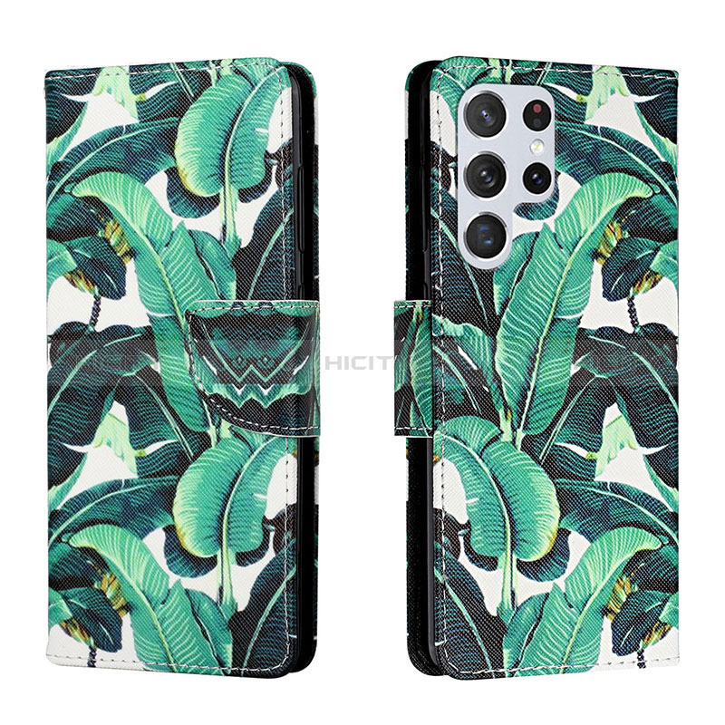 Coque Portefeuille Motif Fantaisie Livre Cuir Etui Clapet H01X pour Samsung Galaxy S24 Ultra 5G Vert Plus