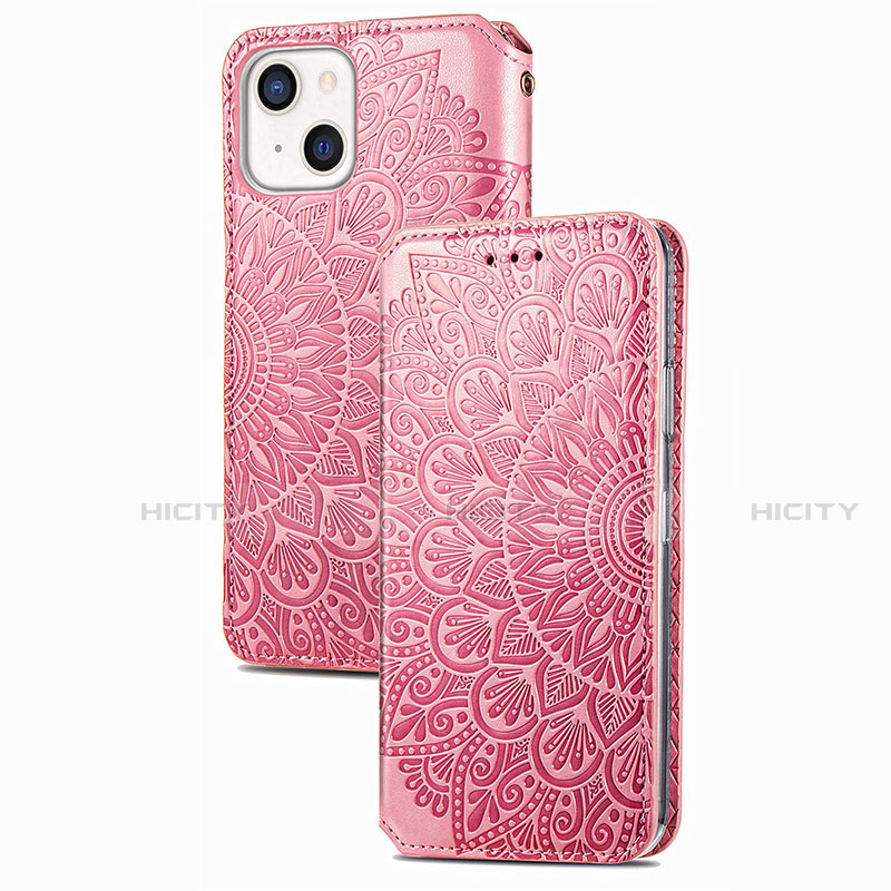 Coque Portefeuille Motif Fantaisie Livre Cuir Etui Clapet H02 pour Apple iPhone 13 Or Rose Plus