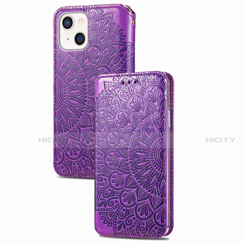 Coque Portefeuille Motif Fantaisie Livre Cuir Etui Clapet H02 pour Apple iPhone 13 Violet Plus