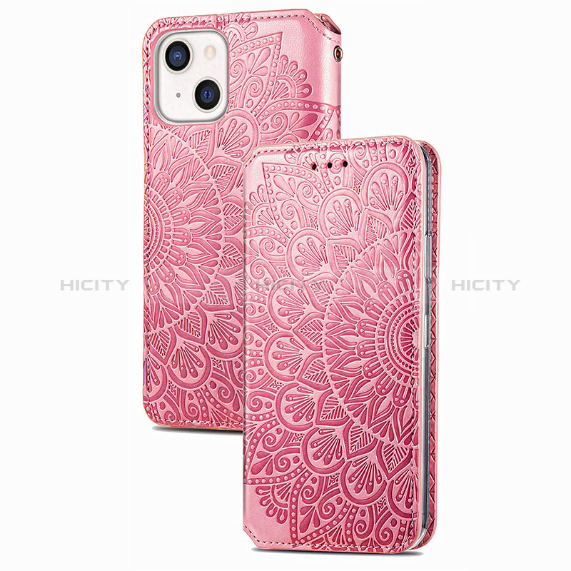 Coque Portefeuille Motif Fantaisie Livre Cuir Etui Clapet H02 pour Apple iPhone 15 Or Rose Plus