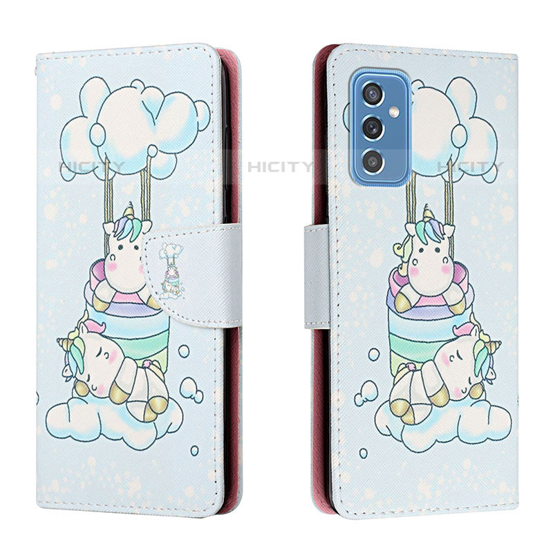 Coque Portefeuille Motif Fantaisie Livre Cuir Etui Clapet H02X pour Samsung Galaxy M52 5G Bleu Clair Plus