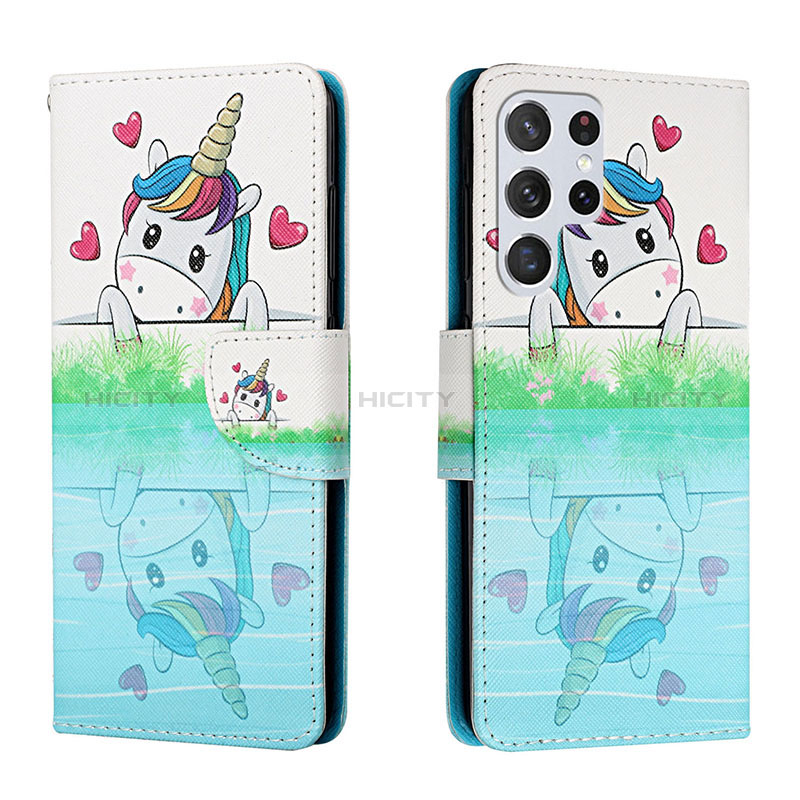 Coque Portefeuille Motif Fantaisie Livre Cuir Etui Clapet H02X pour Samsung Galaxy S22 Ultra 5G Vert Plus