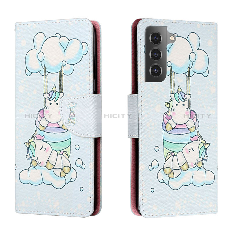 Coque Portefeuille Motif Fantaisie Livre Cuir Etui Clapet H02X pour Samsung Galaxy S23 5G Bleu Clair Plus