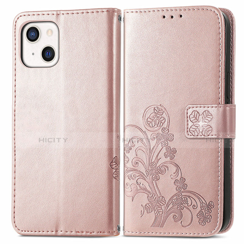 Coque Portefeuille Motif Fantaisie Livre Cuir Etui Clapet H03 pour Apple iPhone 13 Or Rose Plus