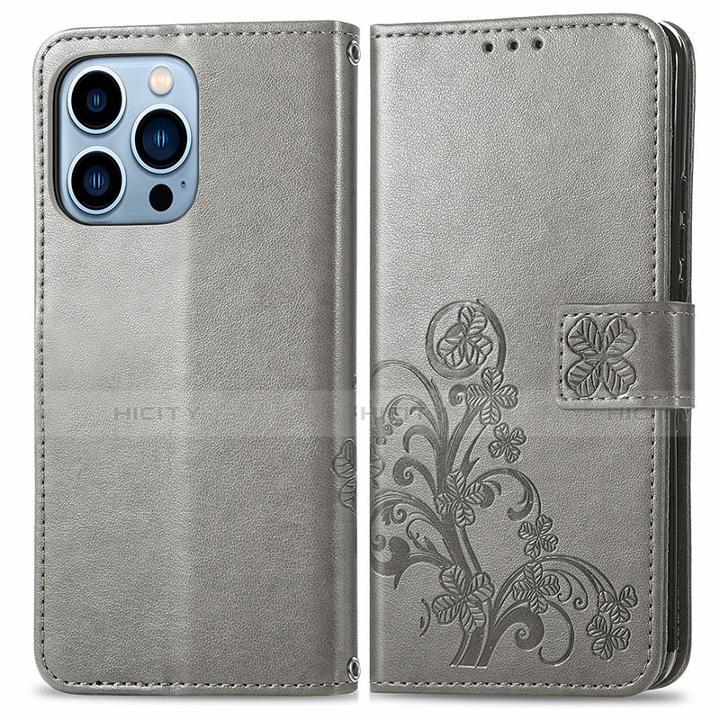 Coque Portefeuille Motif Fantaisie Livre Cuir Etui Clapet H03 pour Apple iPhone 13 Pro Gris Plus