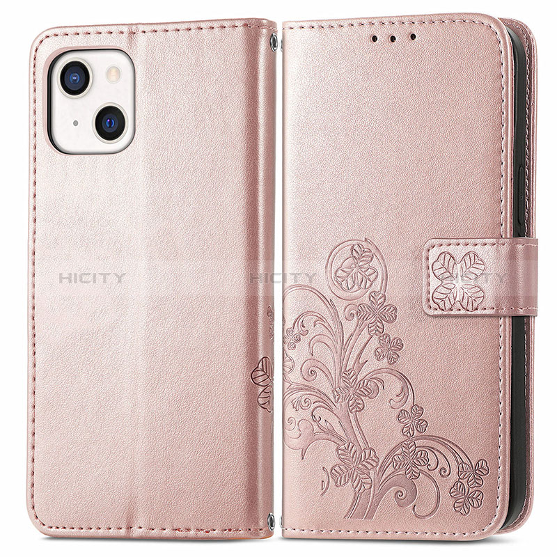 Coque Portefeuille Motif Fantaisie Livre Cuir Etui Clapet H03 pour Apple iPhone 15 Or Rose Plus