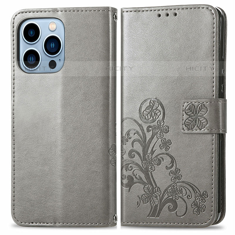 Coque Portefeuille Motif Fantaisie Livre Cuir Etui Clapet H03 pour Apple iPhone 15 Pro Gris Plus