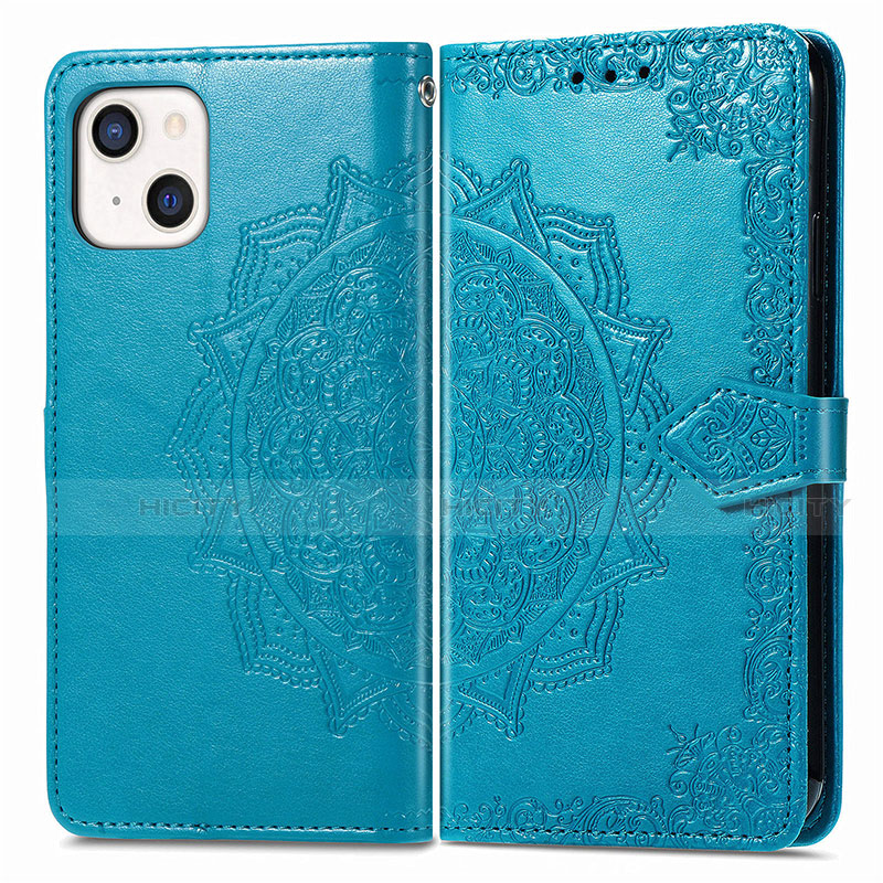 Coque Portefeuille Motif Fantaisie Livre Cuir Etui Clapet H05 pour Apple iPhone 13 Bleu Plus