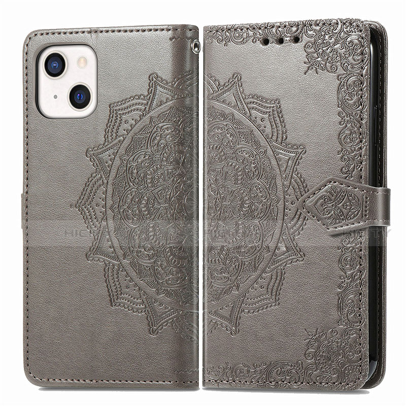 Coque Portefeuille Motif Fantaisie Livre Cuir Etui Clapet H05 pour Apple iPhone 13 Gris Plus