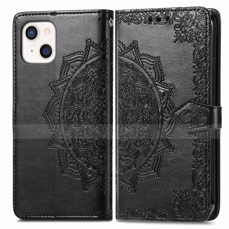 Coque Portefeuille Motif Fantaisie Livre Cuir Etui Clapet H05 pour Apple iPhone 13 Mini Noir Plus